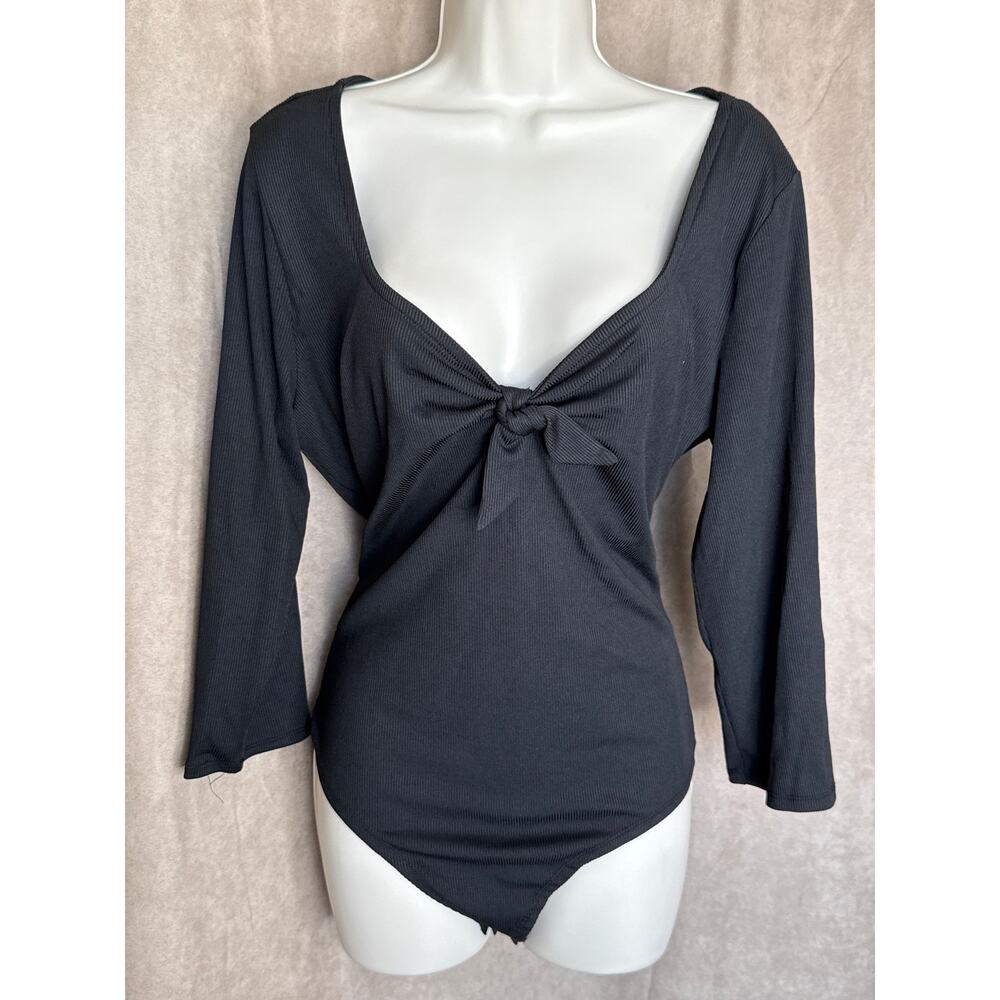 Unique Vintage Black Ribbed Sweetheart Bodysuit Top 1X NWOT